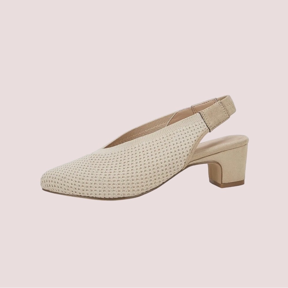 Ermonn Women's Slingback Chunky Heel, Beige, Closed Toe, Size 7.5, Please READ